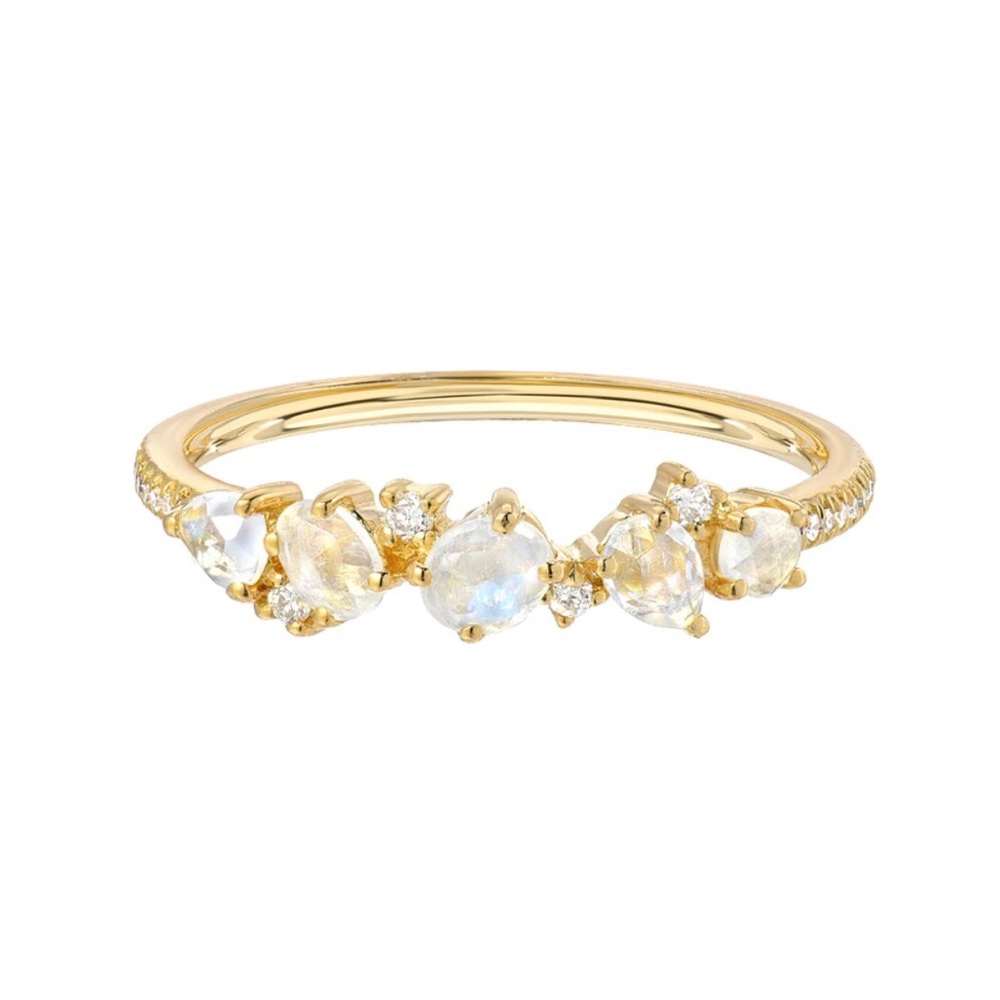 14k Yellow Gold Diamond and Moonstone Ring